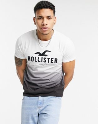 Hollister tech logo ombre dip dye t-shirt in black