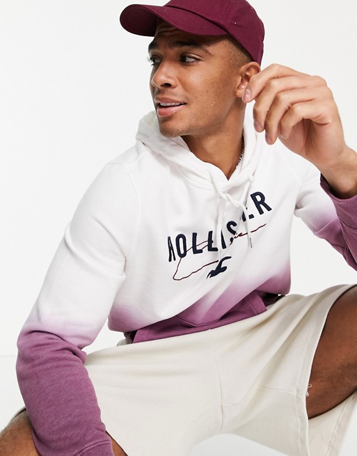 Hollister tech logo ombre print hoodie in burgundy