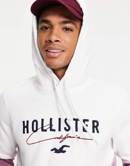 Hollister tech logo ombre print hoodie in burgundy