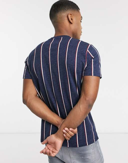 Hollister script logo vertical stripe t-shirt in black, ASOS