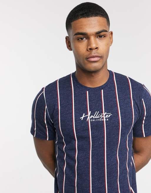 Hollister T-Shirt in Navy/White Stripe