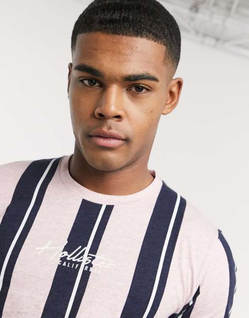 Hollister tech logo stripe t shirt in pink ASOS