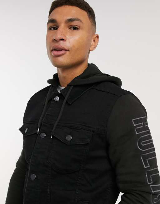 Hollister logo hooded denim jacket top