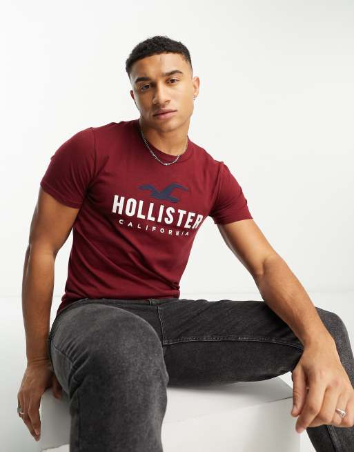 Hollister tech retro logo blocking t-shirt in white/gray marl