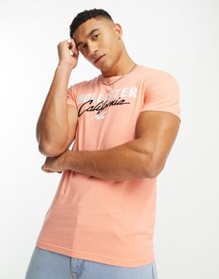 Hollister tech logo t-shirt in coral pink - ASOS Price Checker