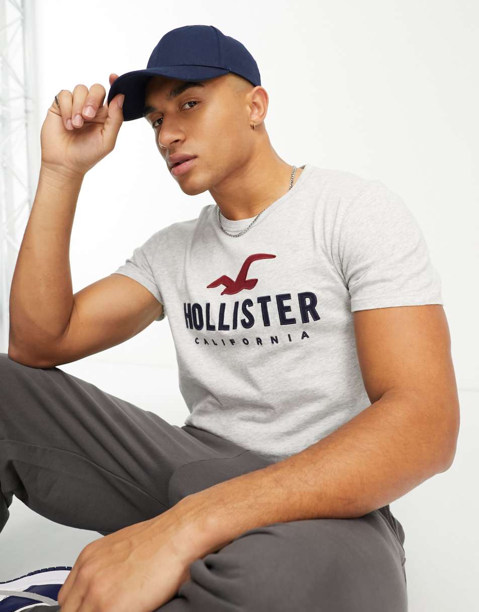 Hollister tech logo t-shirt in grey marl