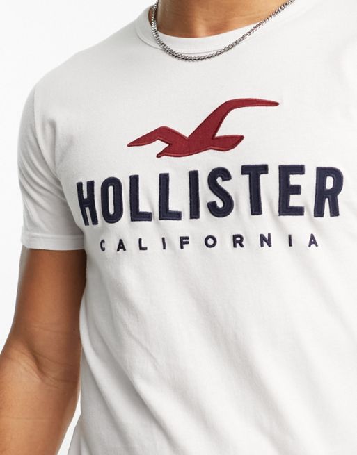 Hollister tech retro logo blocking t-shirt in white/gray marl, ASOS