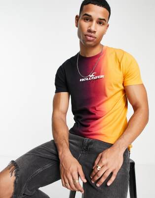 Hollister tech logo vertical ombre t-shirt in red/orange - ASOS Price Checker