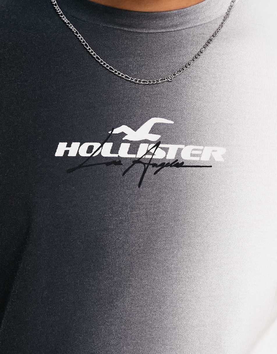 Hollister tech logo vertical ombre t-shirt in white/black 2