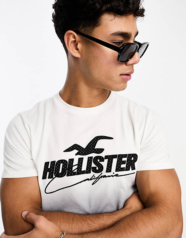 Hollister - tech mesh applique ombre t-shirt in white/black