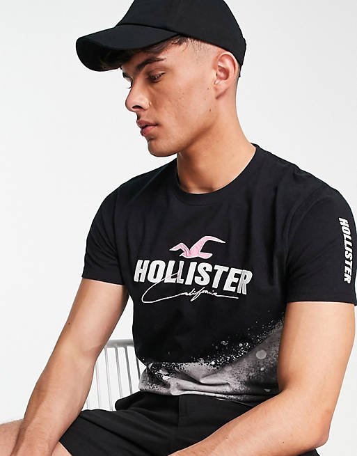 Hollister - Tech Sport - T-shirt met logo en spetterprint in zwart