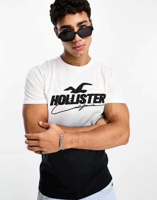 Hollister Tech Svartvit ombrefargad t shirt i mesh med tryck ASOS