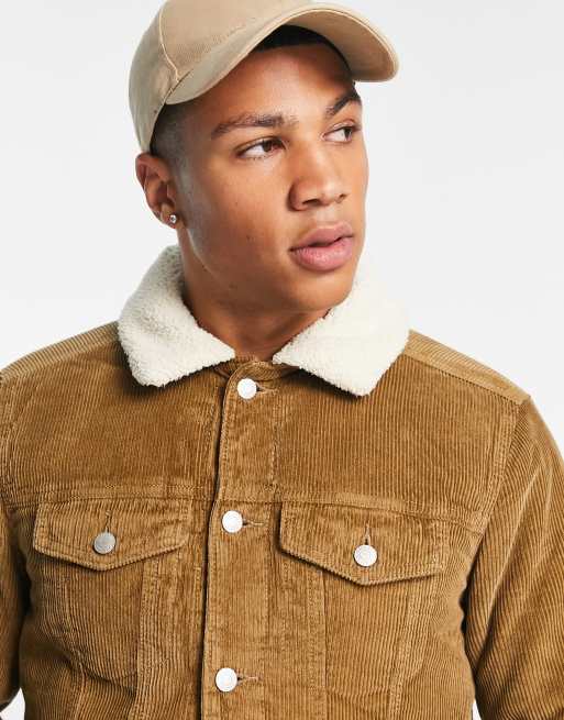 Hollister Teddy Lined Corduroy Trucker Jacket In Brown