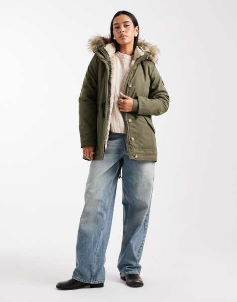 Hollister teddy lined hooded parka jacket in green