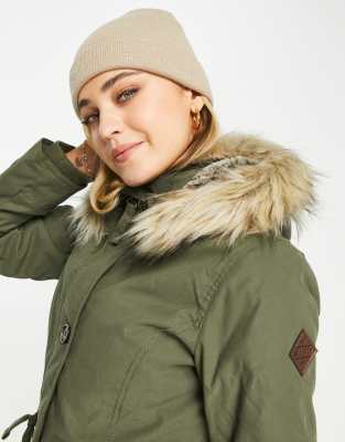 Hollister teddy lined parka coat in khaki