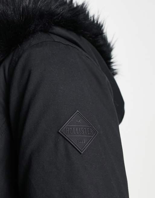 Hollister teddy lined parka jacket in black