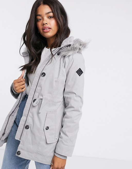 Hollister teddy lined parka jacket with faux fur hood in grey
