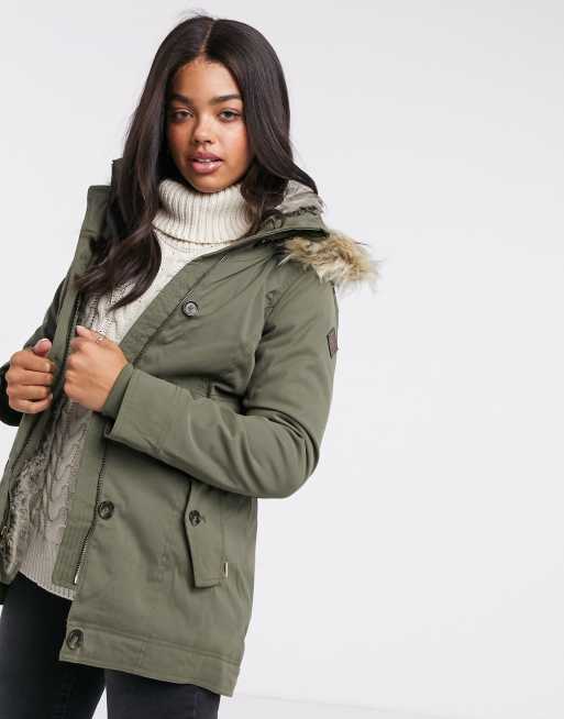 Hollister teddy-lined parka with faux-fur hood in khaki