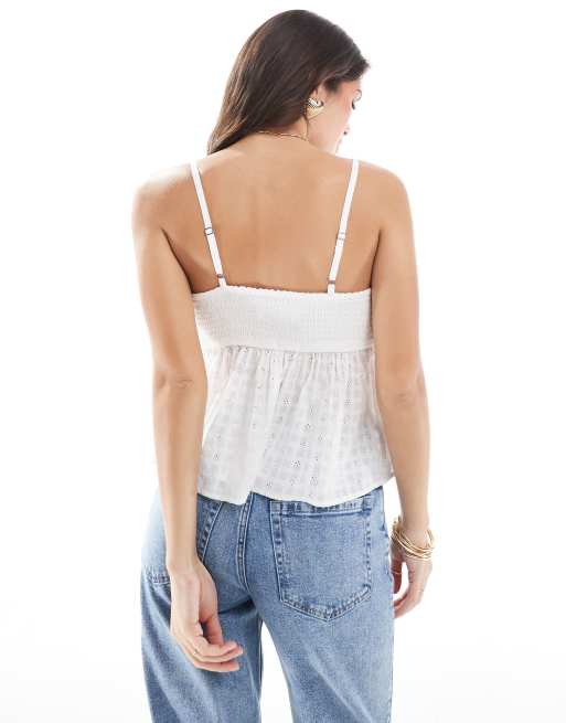 Hollister textured cami strap babydoll swing top in white, 3 of 4
