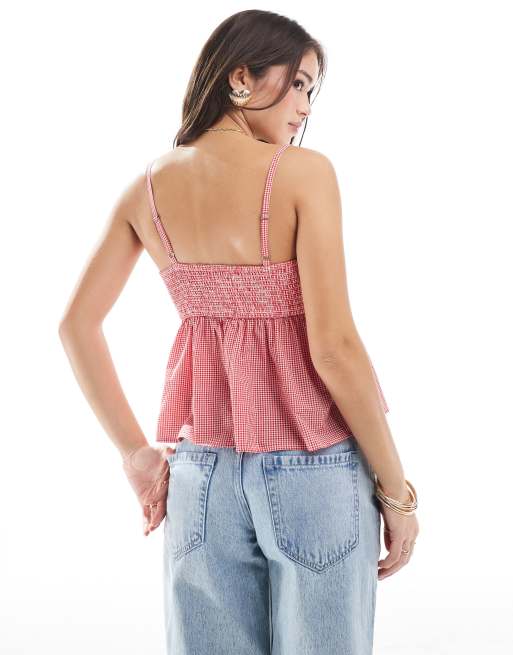 Red Gingham Babydoll Top