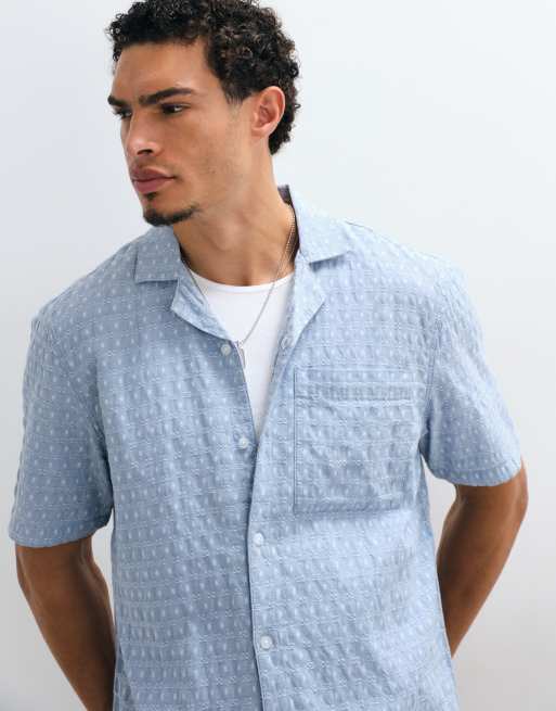 hollister dress shirts Mens S Casual Shirt Check Blue Long Sleeve Cotton Button Dow  Retrospect Clothes ensuring you stay cool throughout the day Hollister - Textured Short Sleeve