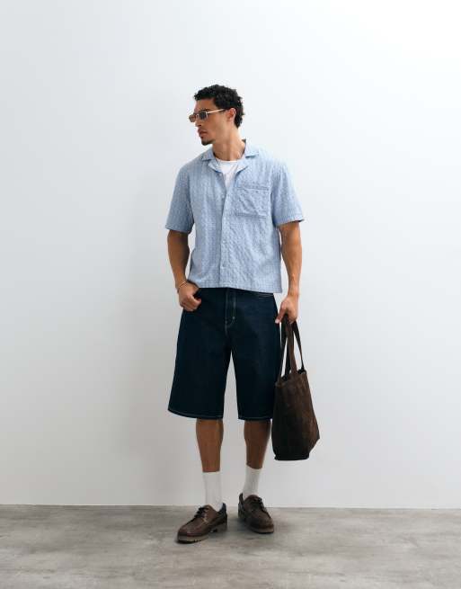 Hollister textured short sleeve shirt in all over blue print, 3 of 5