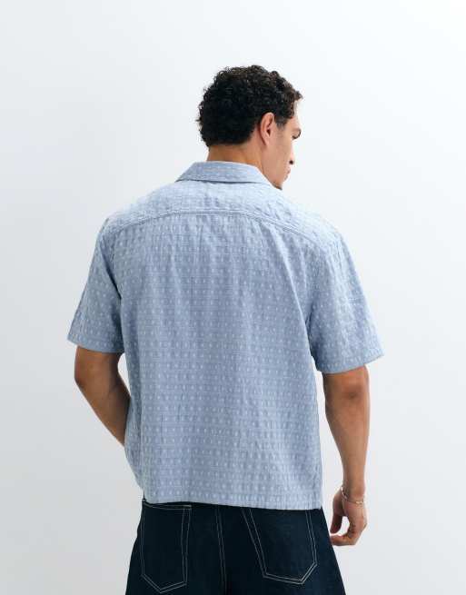 Hollister textured short sleeve shirt in all over blue print, 4 of 5