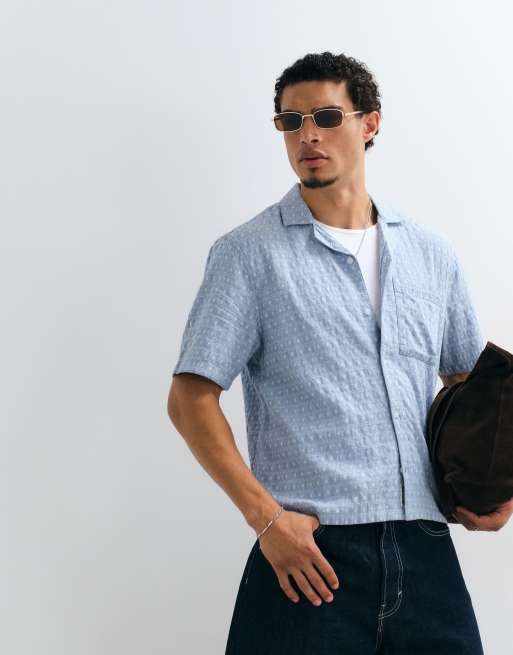 Hollister textured short sleeve shirt in all over blue print, 5 of 5