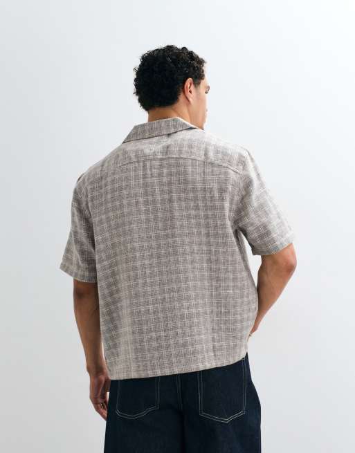 Hollister textured short sleeve shirt in gray check, 5 of 5