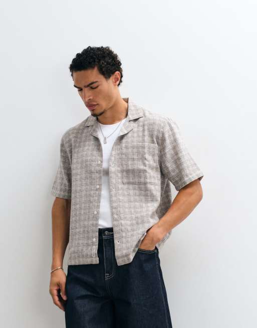 Hollister textured short sleeve shirt in grey check