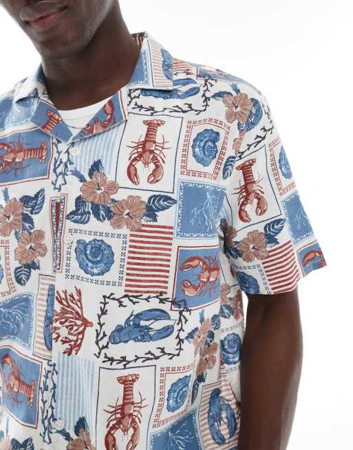 Hollister textured short sleeve shirt in lobster collage multi