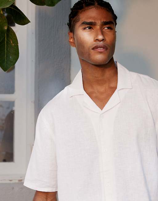 hollister white dress shirt oversized 1/4 button up in and a distinctive chest pocket adorned with embroidery Women's Oversized Linen-Blend Shirt in