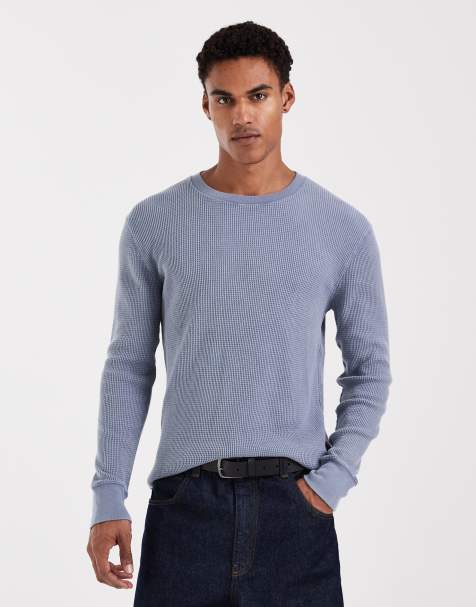 Hollister - Thermische top met ronde hals en lange mouwen in blauw met wassing - view 1