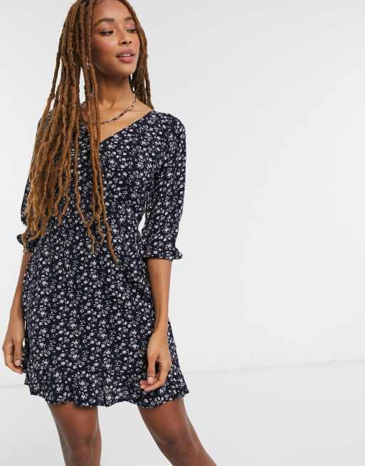 Hollister tie back floaty tea dress in navy floral | Monroe Clothing