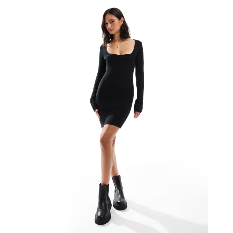 Hollister tie back long sleeve sweater mini dress in black ASOS