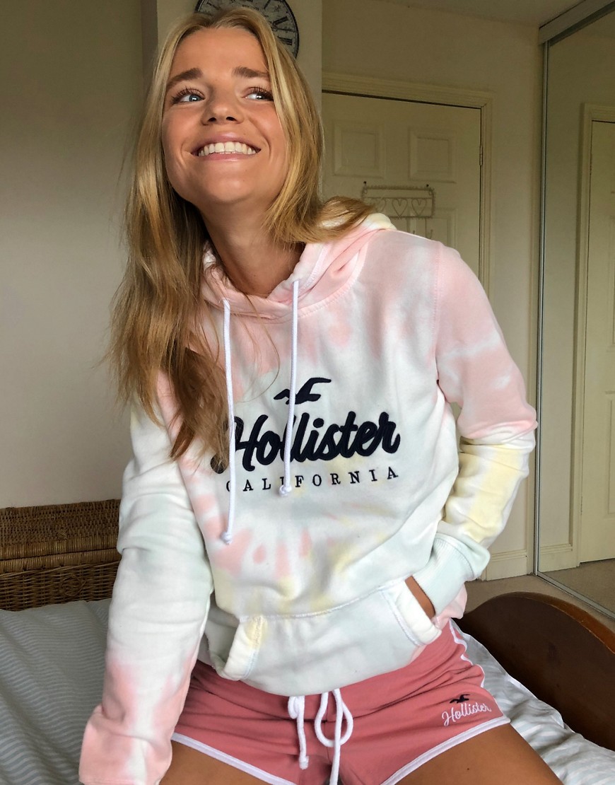Hollister tie dye logo hoodie in multi