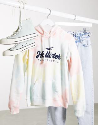 Hollister tie dye logo hoodie in multi 