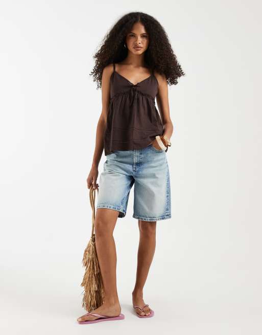 Hollister tie front babydoll cami top in brown, 3 of 4