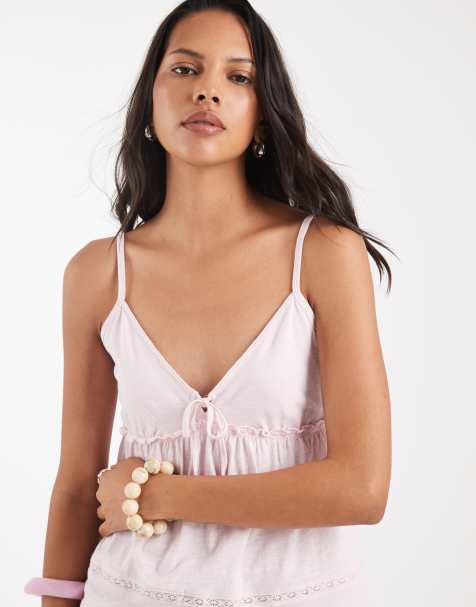 Hollister tie front babydoll cami top in light pink - view 1