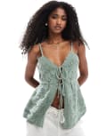 [Hollister] Hollister tie front crochet top in green XXS GREEN