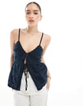 [Hollister] Hollister tie front crochet top in navy S NAVY