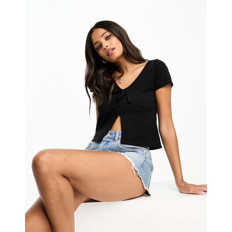 Hollister tie front crop top in black | ASOS