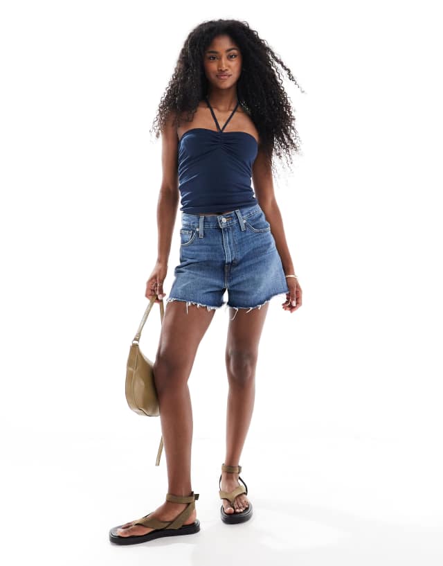 Hollister tie front halterneck tube top in navy | ASOS