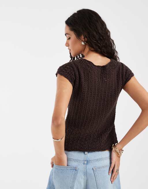 Hollister tie front knit babydoll top in brown, 4 of 4