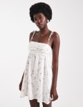 [Hollister] Hollister tie strap babydoll mini dress in white floral XXL WHITE