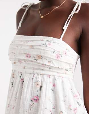 Hollister Tie Straps Babydoll Mini Dress In White