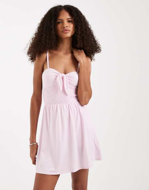 Hollister tie up babydoll mini dress in pink - view 1