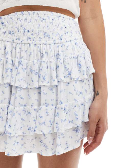 Hollister tiered femme mini skirt in white floral ASOS