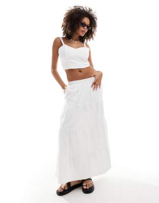 Hollister tiered linen maxi skirt in white part of a set