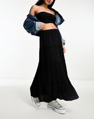 Hollister tiered maxi skirt in black